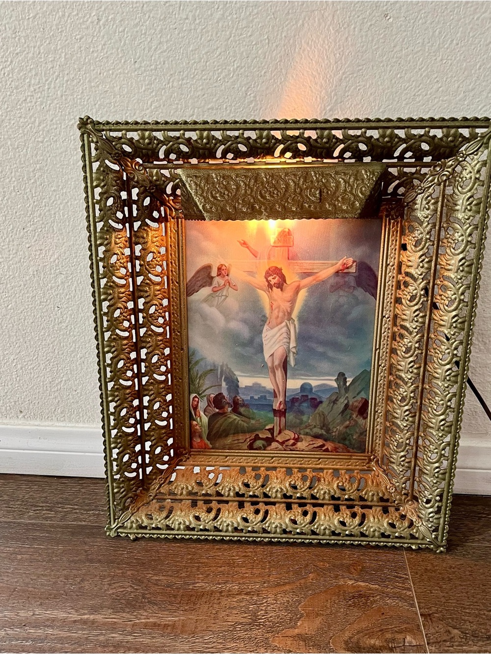 mid century modern Lighted Metal Framed Holographic Picture 14/15.5 Inches